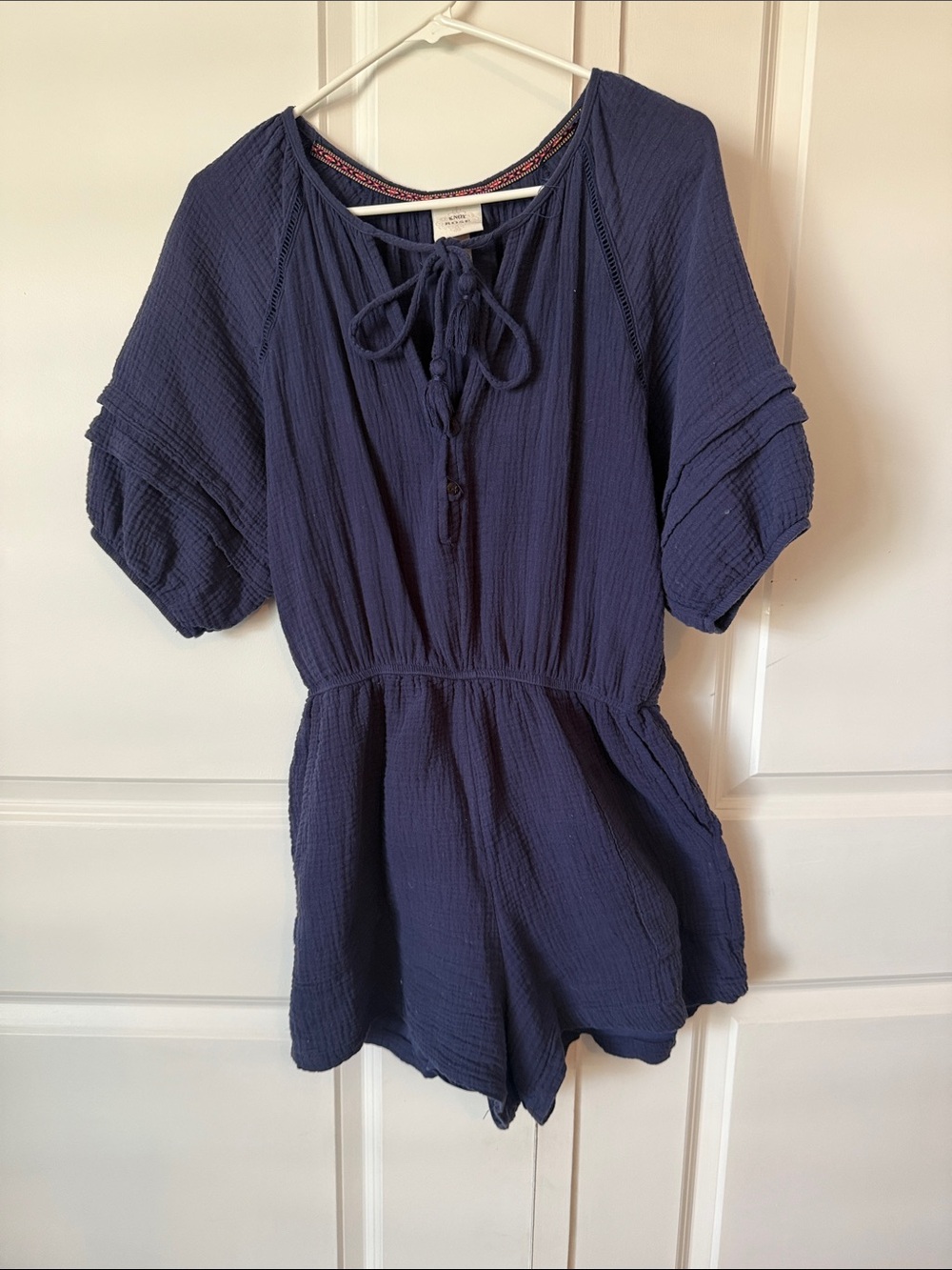 Knox Rose Navy Textured Tie-Neck Romper